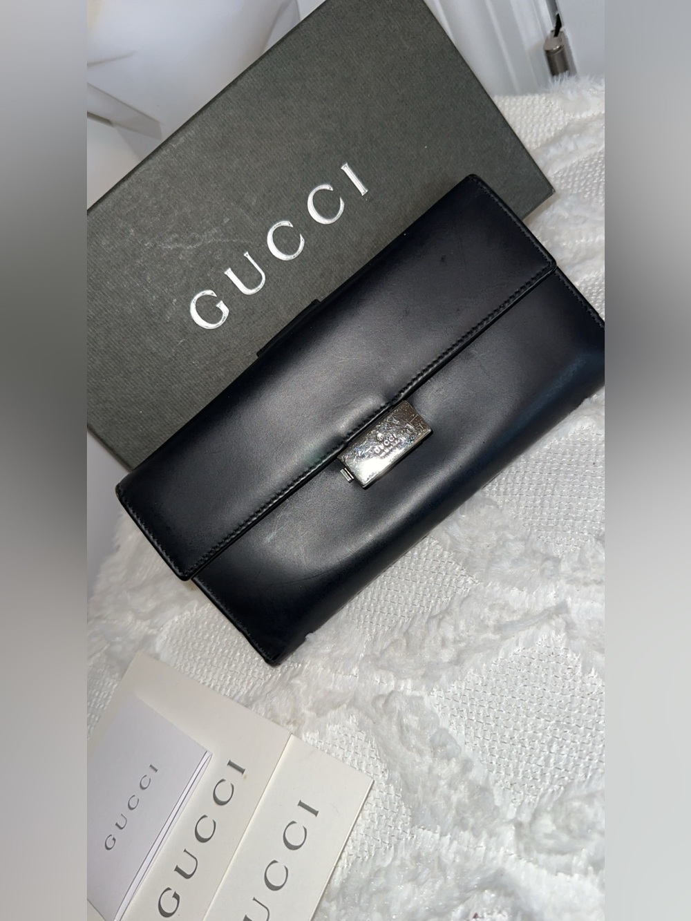 Gucci Black Leather Flap Wallet with Silver Hardware - Picture 2 of 9